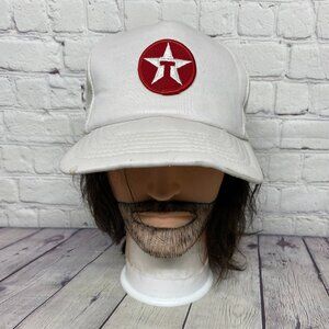 Vintage Texaco Trucker Hat Mesh Cap Snapback White Patch Oilfield - CRACKED BILL